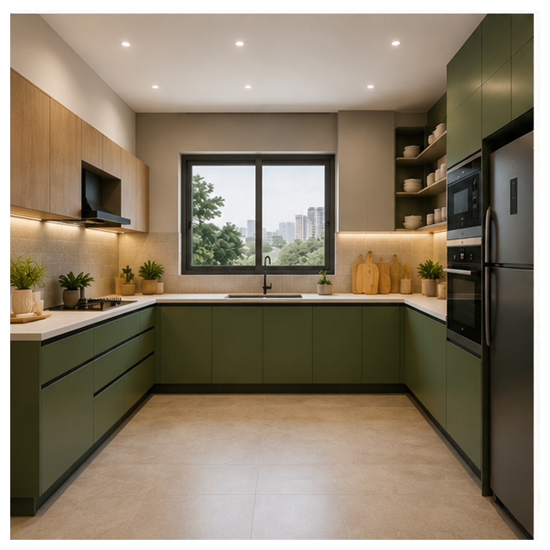 3 BHK apartment interior in Begur with modular kitchen and storage