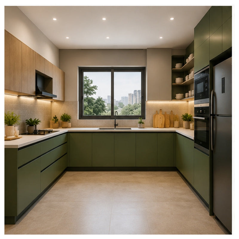 3 BHK apartment interior in Begur with modular kitchen and storage
