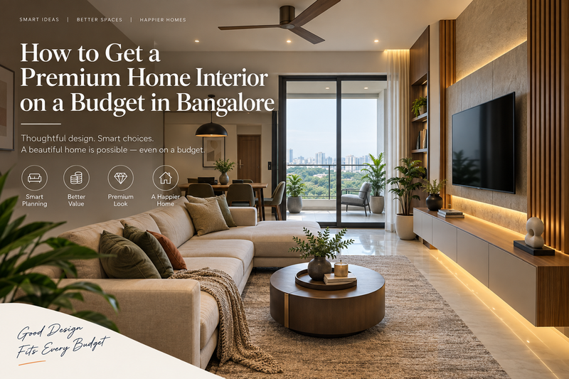 Premium contemporary Bangalore apartment interior showing how smart planning and selective upgrades can create a high-end look on a budget