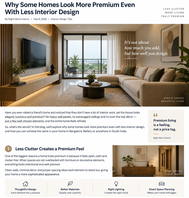 Luxury minimalist living room showing how less interior design can create a premium look
