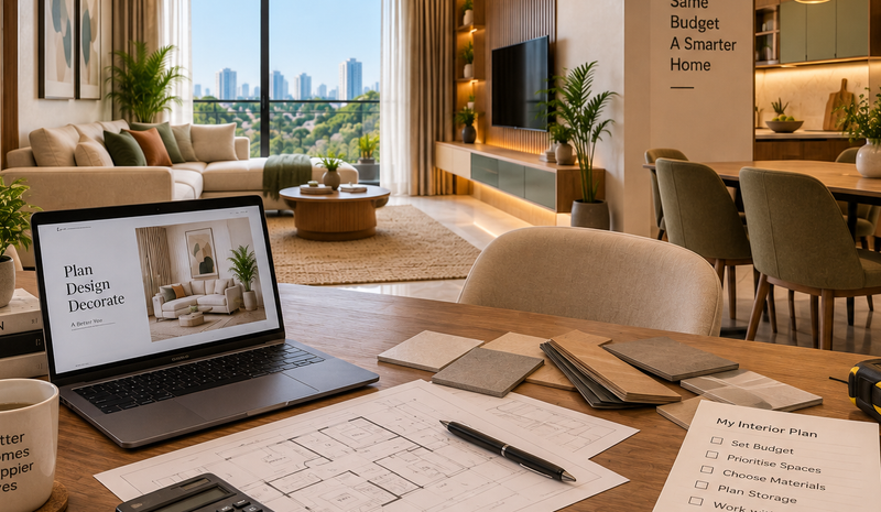 Modern Indian home interior illustrating the choice between an interior designer, interior company and contractor