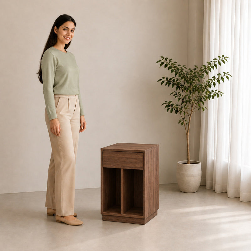 Walnut modular bedside table for hotel rooms in Bangalore