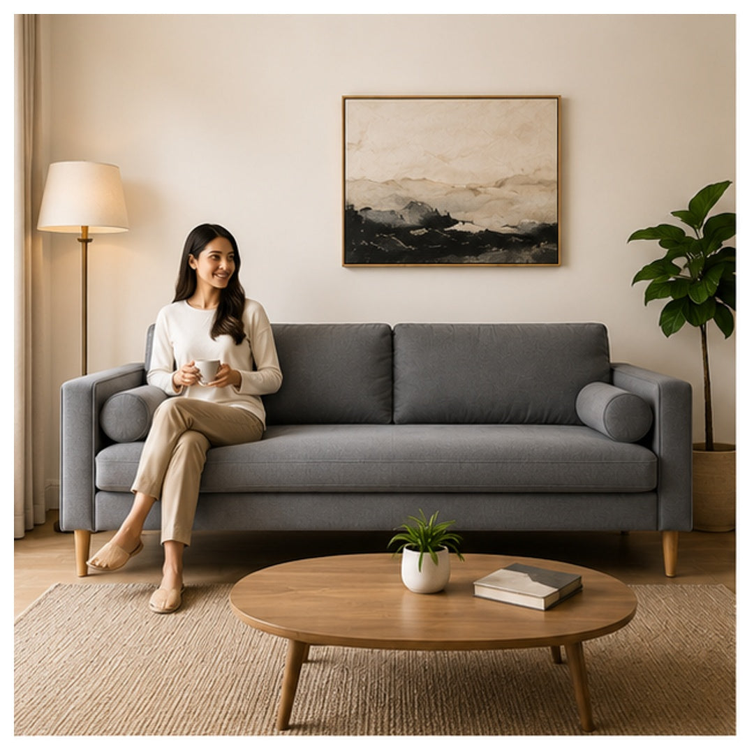 3 seater modern fabric sofa for living room by Right Work Interior – view 1