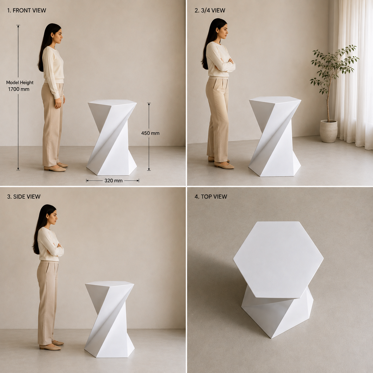 Twist oak sculptural geometric wooden side table by Right Work Interior – view 4