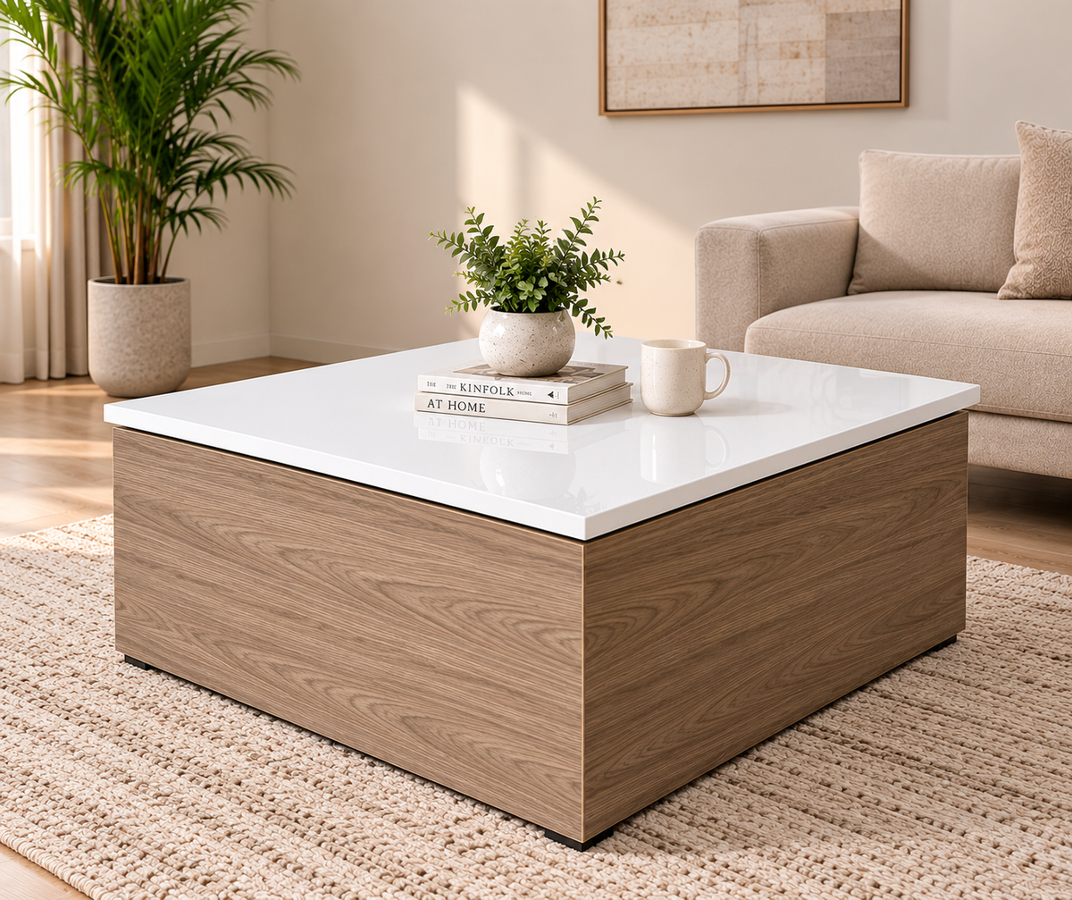 Lift-top wooden coffee table with storage by Right Work Interior – view 5