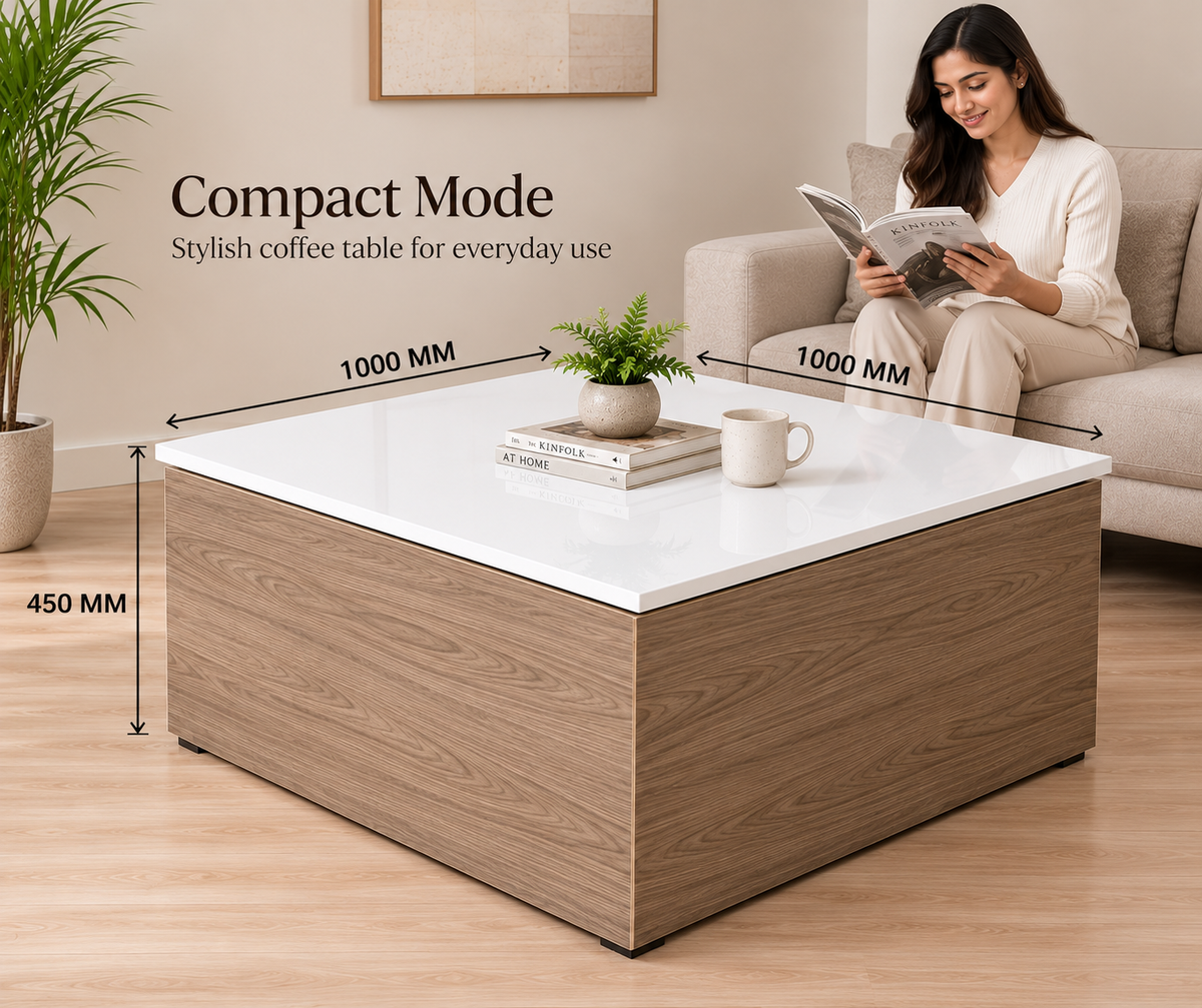 Lift-top wooden coffee table with storage by Right Work Interior – view 4
