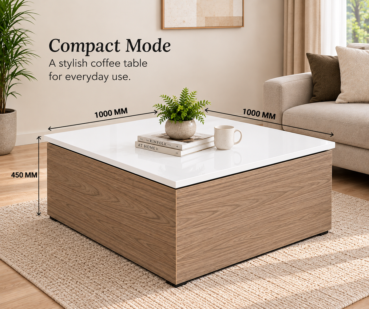 Lift-top wooden coffee table with storage by Right Work Interior – view 3