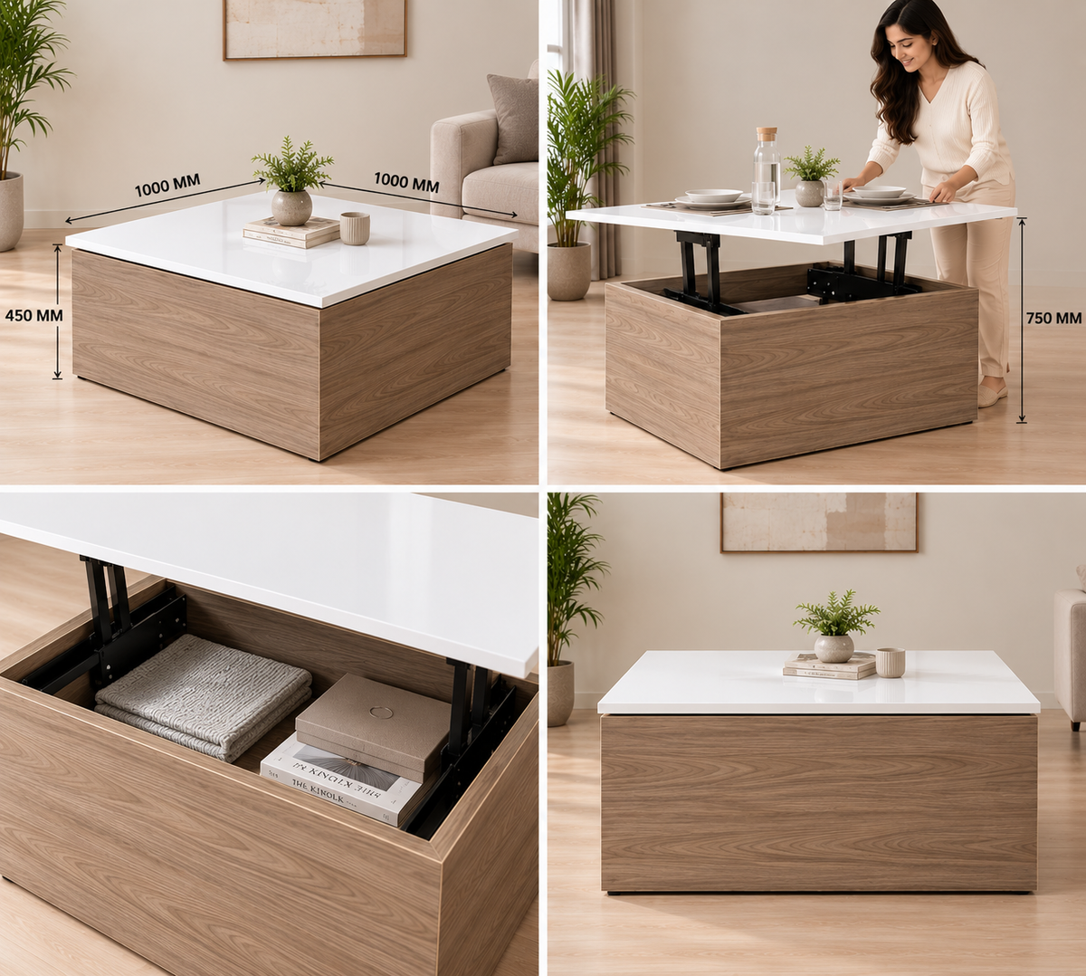 Lift-top wooden coffee table with storage by Right Work Interior – view 2