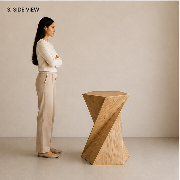 Twist oak sculptural geometric wooden side table by Right Work Interior – view 3