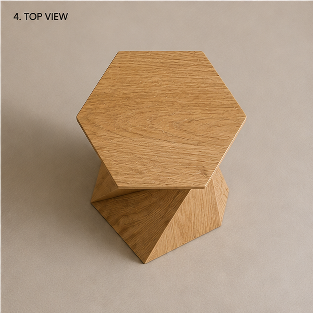 Twist oak sculptural geometric wooden side table by Right Work Interior – view 2