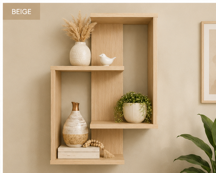 Geometric wooden wall mounted floating display shelf by Right Work Interior – view 6