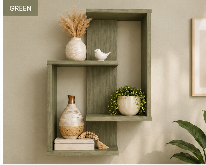 Geometric wooden wall mounted floating display shelf by Right Work Interior – view 5