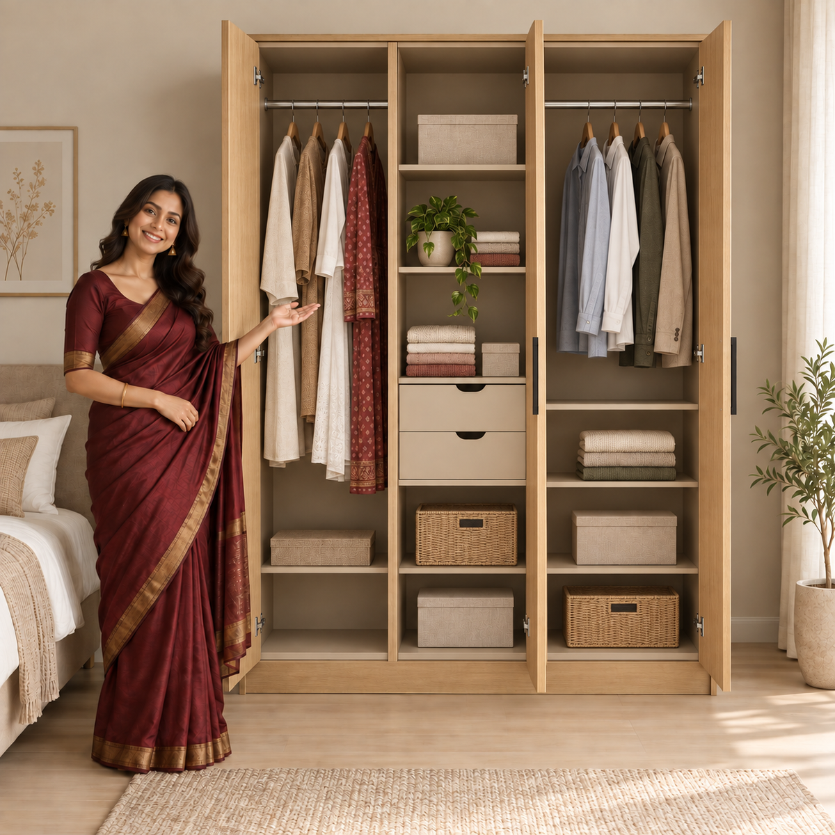 Camden 3-door wardrobe open internal view