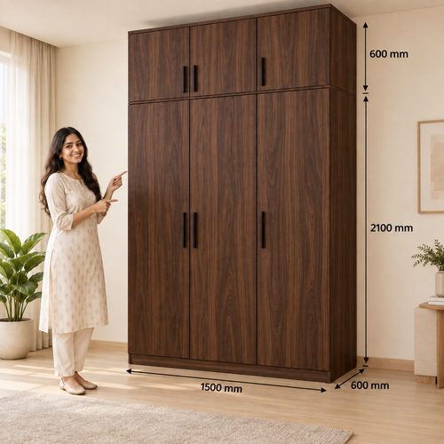 Dark Walnut 3 door wardrobe with loft - dimensions, 3 doors and 3 handles