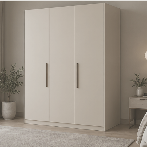 Greige 3 Door Wardrobe side view by Right Work Interior Bangalore