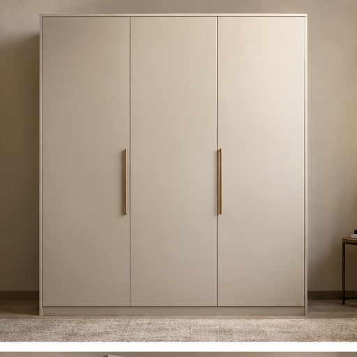 Light Beige 3 Door Wardrobe front view by Right Work Interior Bangalore