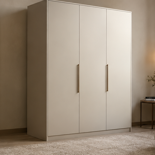 Light Beige 3 Door Wardrobe side view by Right Work Interior Bangalore