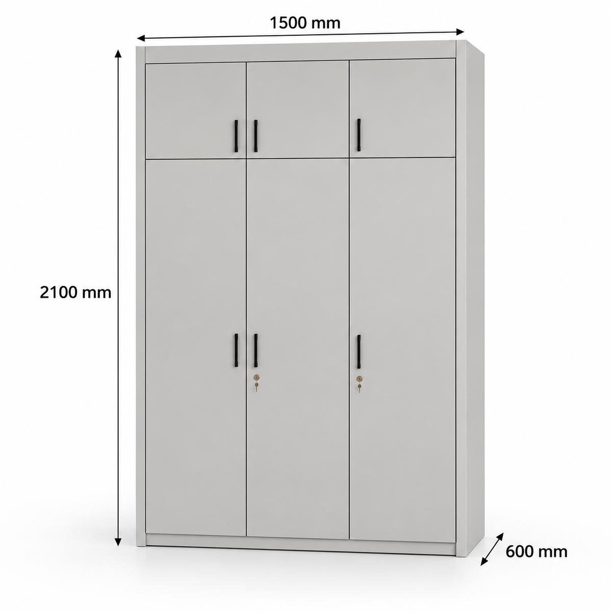 Light Grey 3 Door Modular Wardrobe 1500 x 2100 x 600 mm Dimensions – Right Work Interior Bangalore