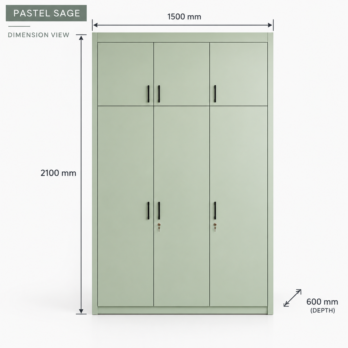 Right Work Pastel Sage 3 door modular wardrobe dimensions 1500 mm width 2100 mm height 600 mm depth