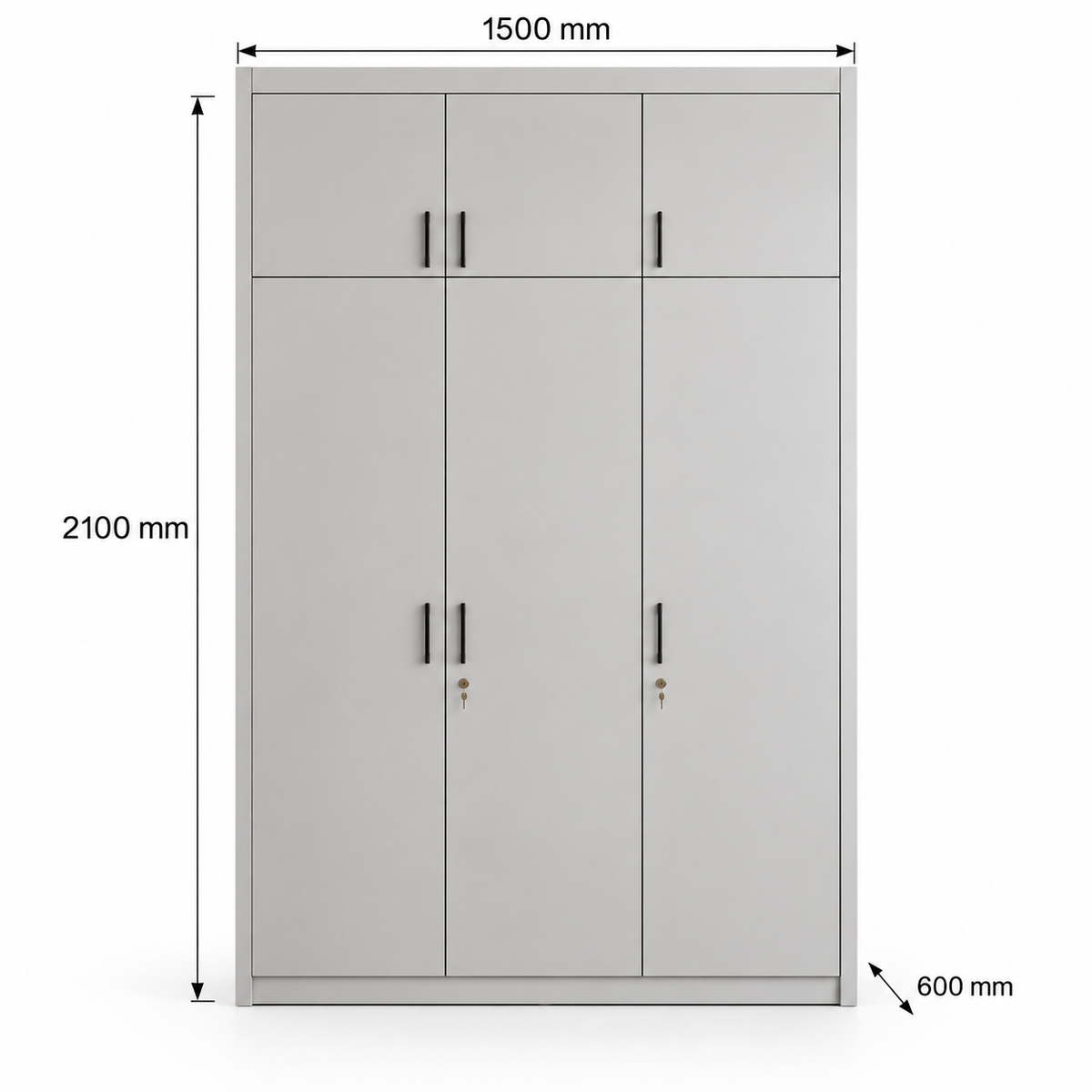 Pearl Grey 3 Door Modular Wardrobe 1500 x 2100 x 600 mm Dimensions – Right Work Interior Bangalore