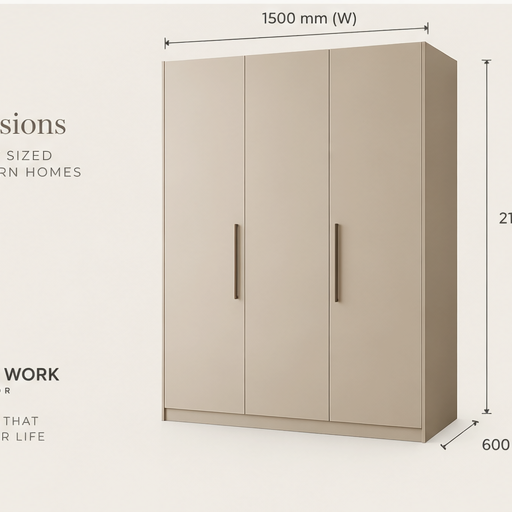 Sand Beige 3 Door Wardrobe dimensions 1500 x 2100 x 600 mm by Right Work Interior Bangalore