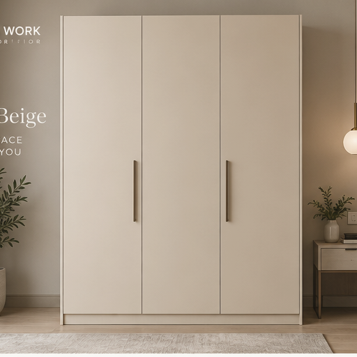 Sand Beige 3 Door Wardrobe front view by Right Work Interior Bangalore