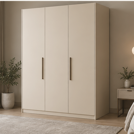 Sand Beige 3 Door Wardrobe side view by Right Work Interior Bangalore