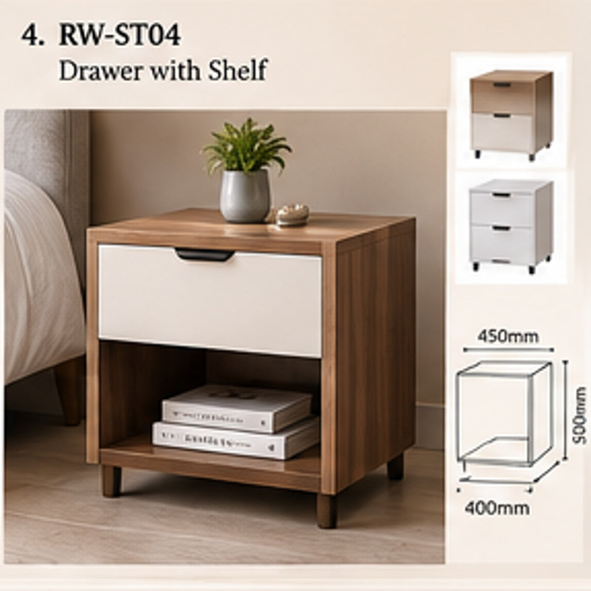 Right Work Slot modular side table with drawer and book niche