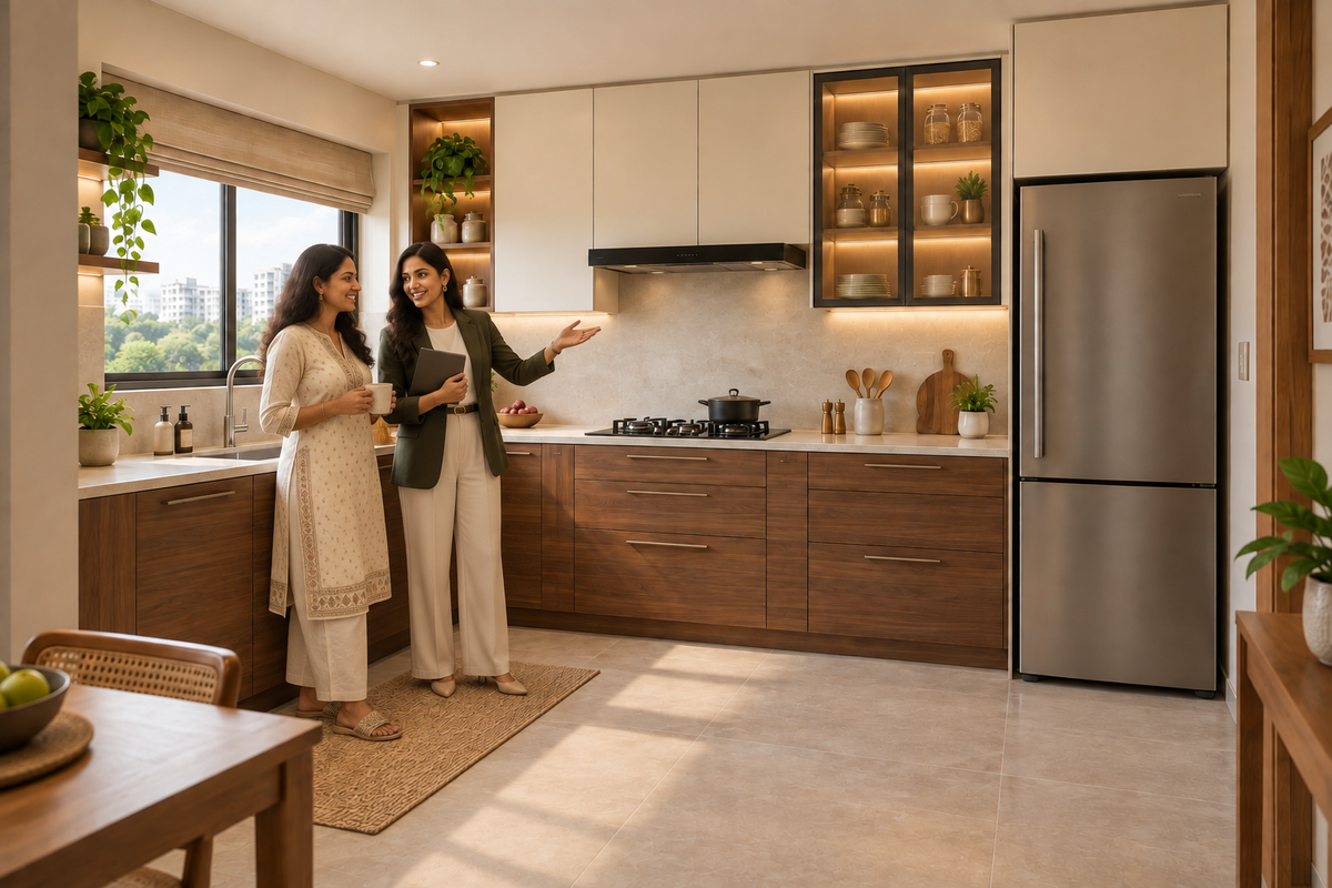 Two Indian women admiring Summit modular kitchen