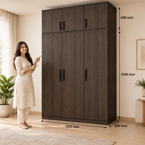Smoked Oak 3 door wardrobe with loft - dimensions, 3 doors and 3 handles