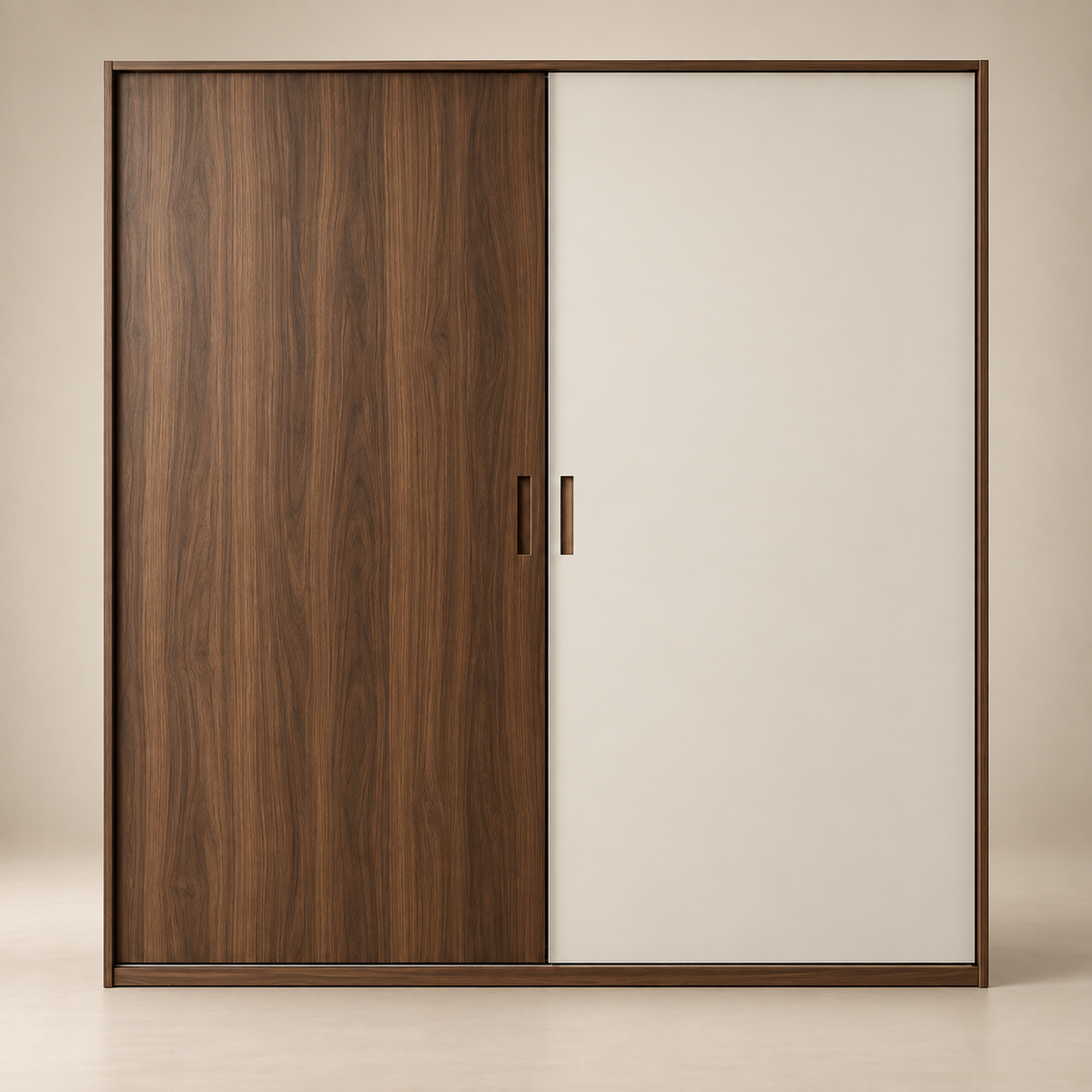 Verona premium two-panel sliding wardrobe in walnut and cashmere finish, front view